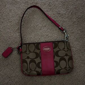 Coach Tan and Pink Signature Wristlet